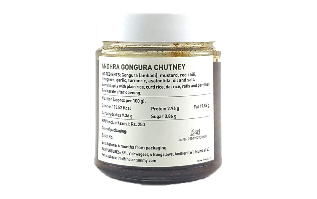 Indian Tummy Andhra Gongura Chytney    Glass Jar  150 grams